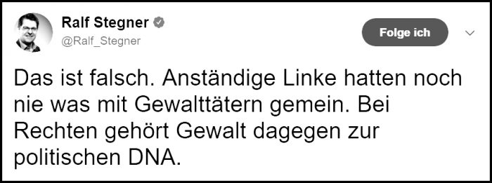 Stegner anständige Linke keine Gewalttäter