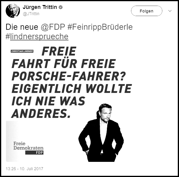 Von den Grünen modifiziertes Wahlkampfplakat der FDP